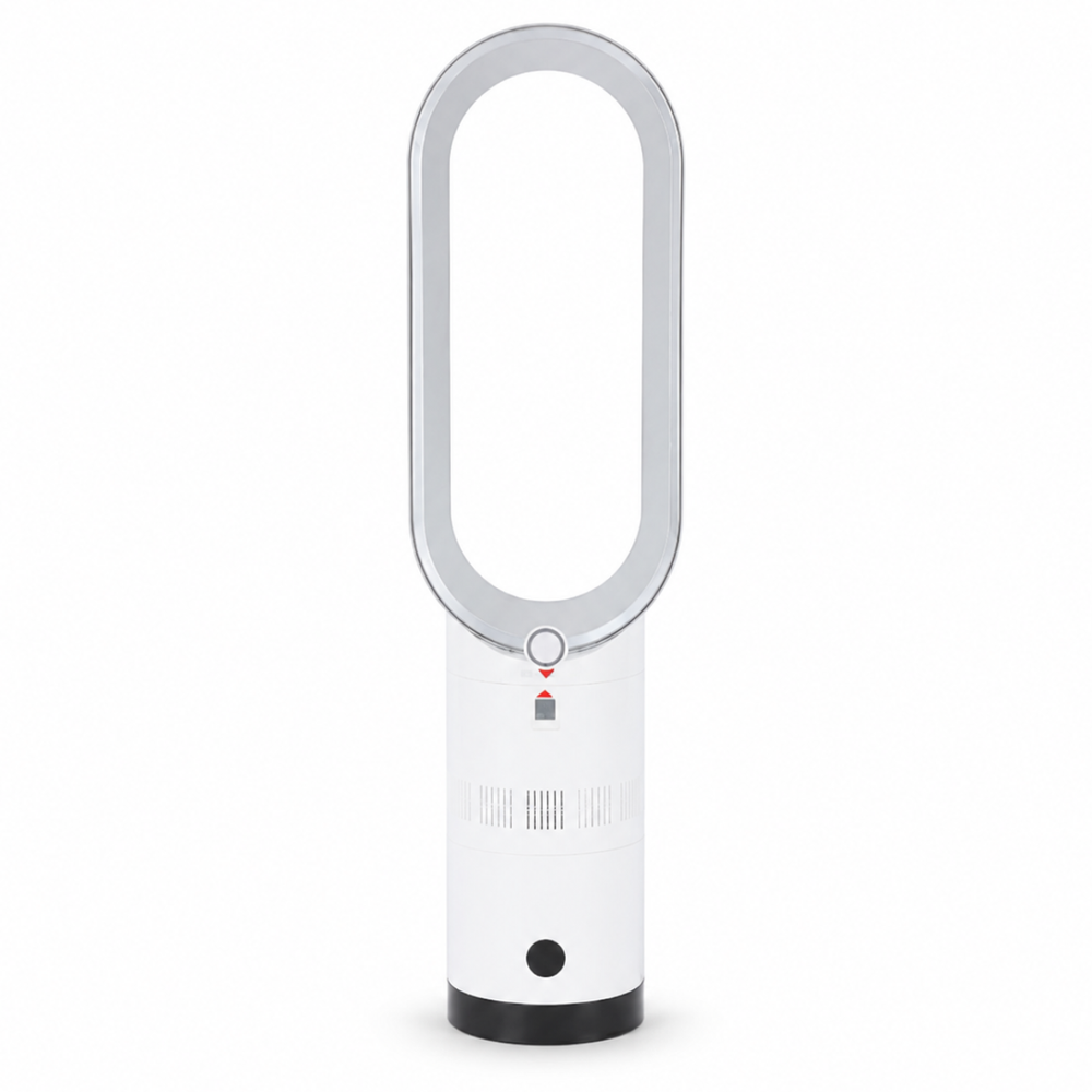 Ventilateur colonne intelligent sans pales avec oscillation, chauffage et rafraîchissement LED.