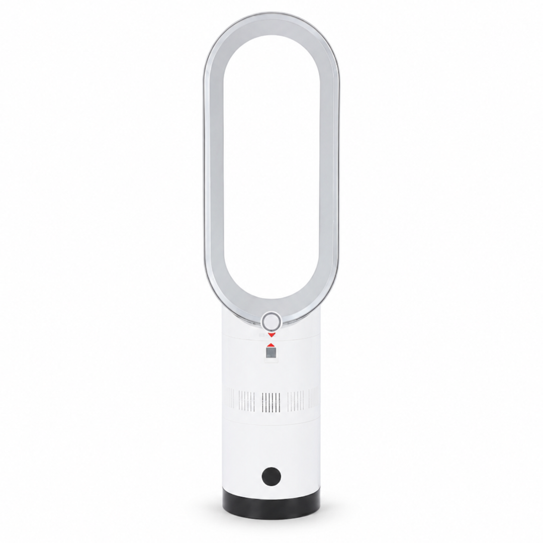 Ventilateur colonne intelligent sans pales avec oscillation, chauffage et rafraîchissement LED.