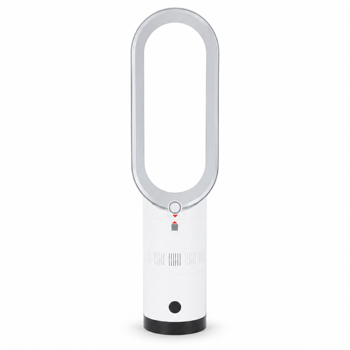 Ventilateur colonne intelligent sans pales avec oscillation, chauffage et rafraîchissement LED.