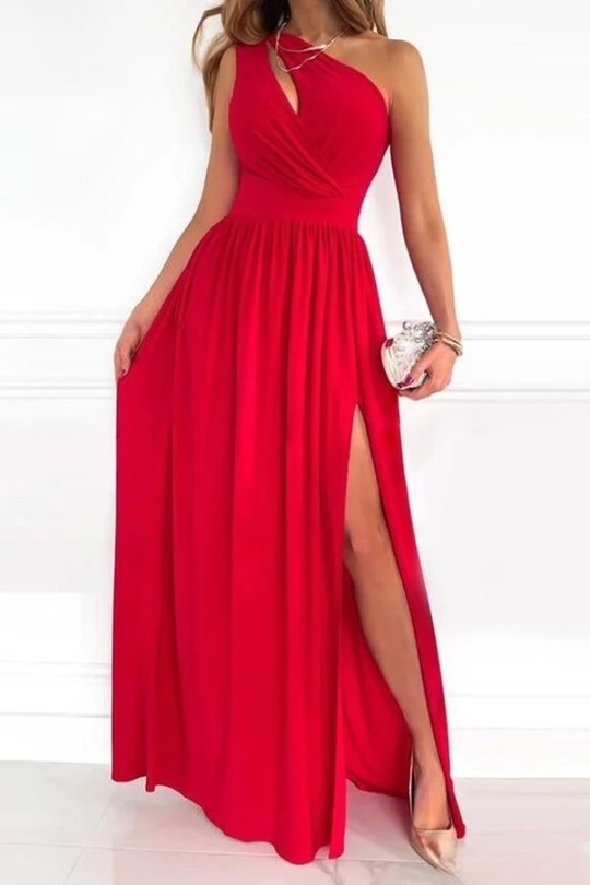 Magnifique robe de soirée chic pour femme, coupe fendue, parfaite pour mariage, événement ou cérémonie.