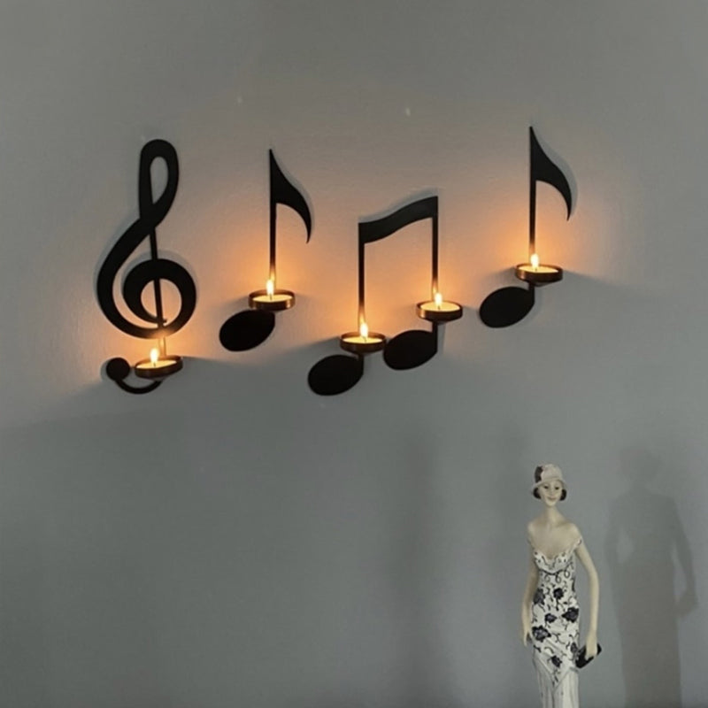 Applique murale notes musicales noire, ambiance unique, décoration intérieure pour studio ou salon.