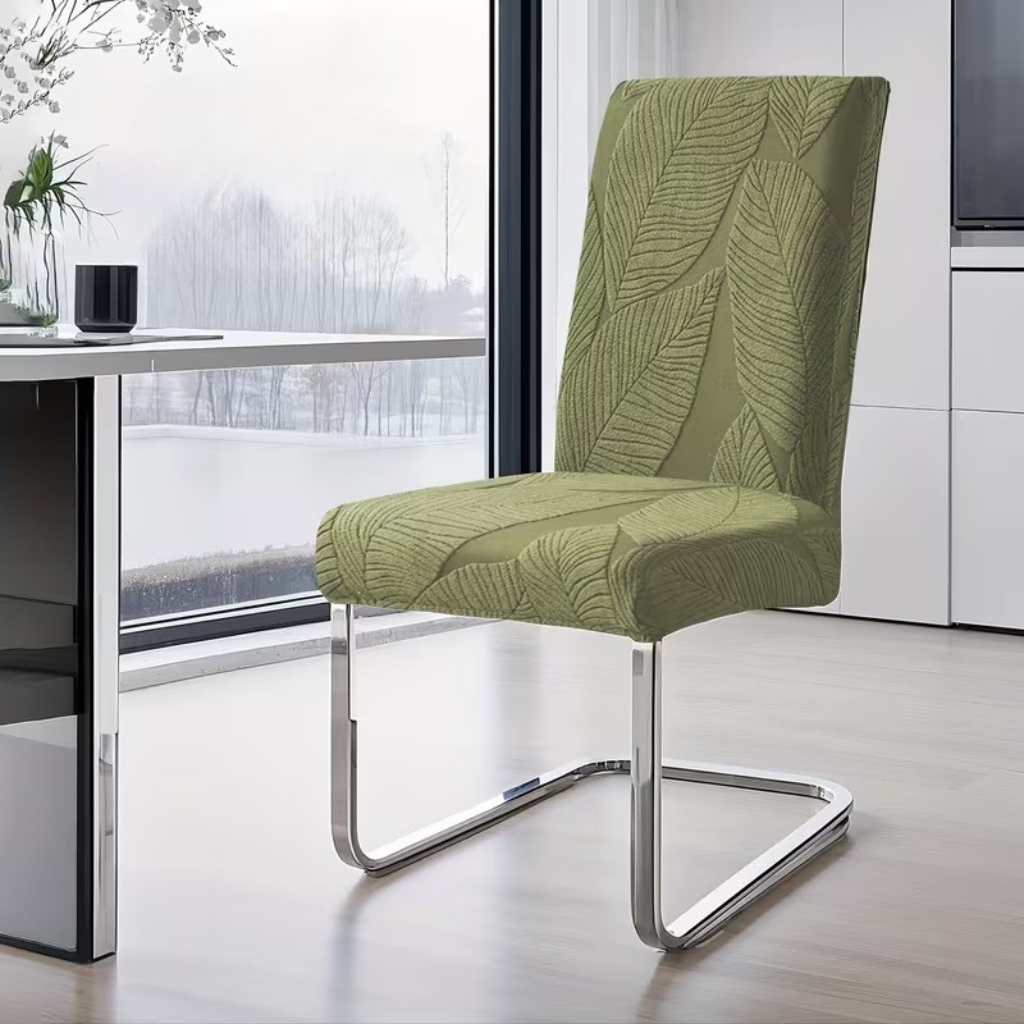 Housse de chaise lavable motif feuille, idéale pour protection quotidienne et style.