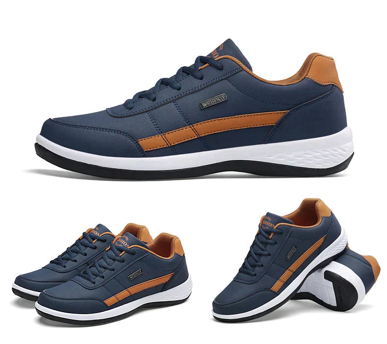Paire de baskets orthopédiques hommes offrant confort et soutien pour soulager les pieds fatigués toute la journée.
