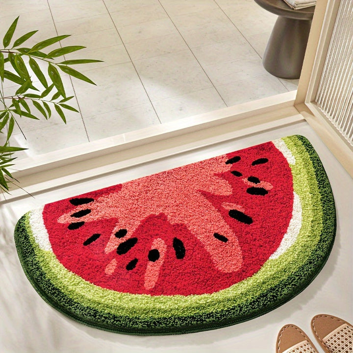 Tapis de salle de bain en microfibre, motifs fruits variés, très absorbant et doux.