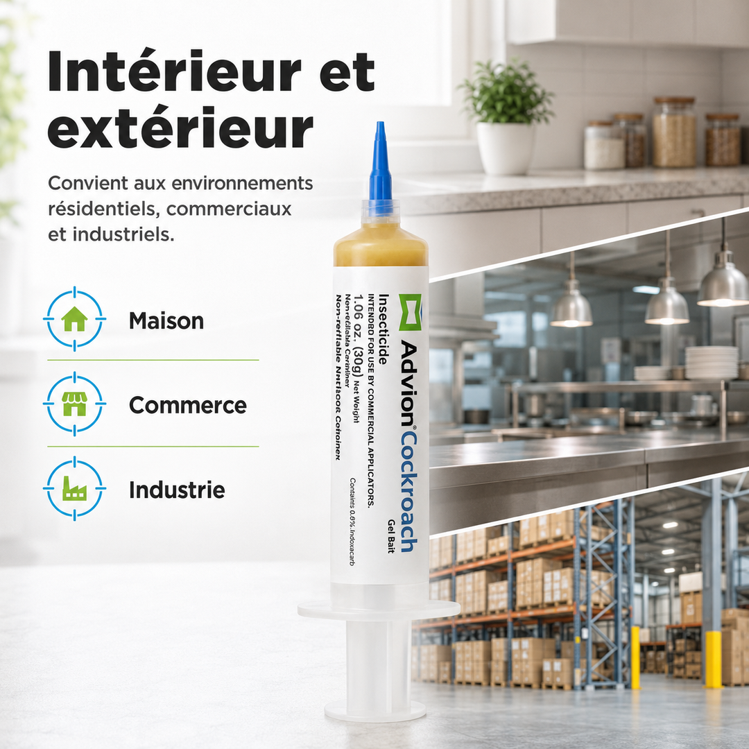 Contrôle durable des cafards avec le gel appât non toxique, idéal pour désinsectisation intérieure et extérieure.