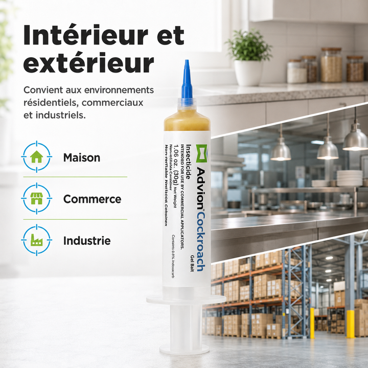 Contrôle durable des cafards avec le gel appât non toxique, idéal pour désinsectisation intérieure et extérieure.