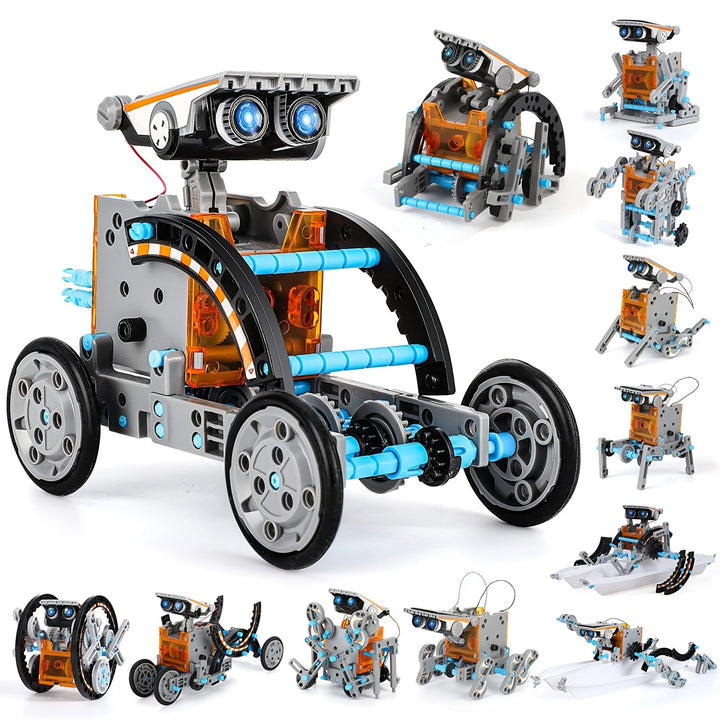 Cadeau enfant idéal: kit robot solaire éducatif 12-en-1 pour la construction et la robotique.