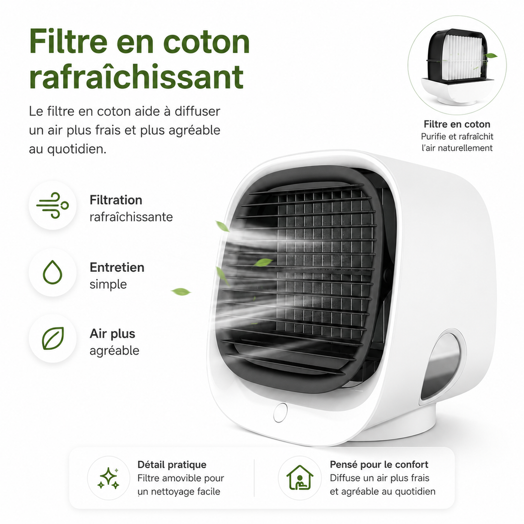 Rafraîchisseur d'air silencieux pour chambre, assure une nuit fraîche et confortable.
