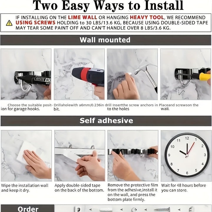 Solution de rangement murale en acier résistant à la corrosion, idéale pour garage et jardin.