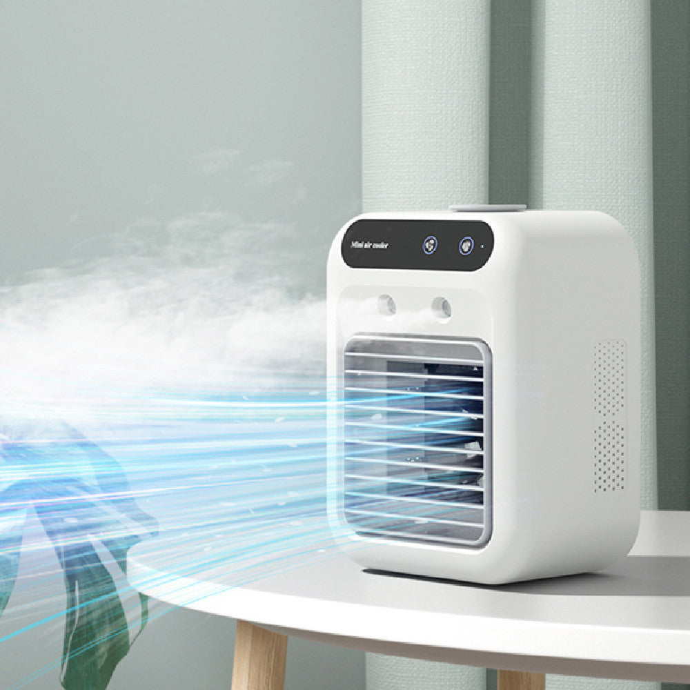Mini climatiseur de bureau silencieux, design compact avec sortie d'air frontale. Profitez d'une fraîcheur instantanée partout.