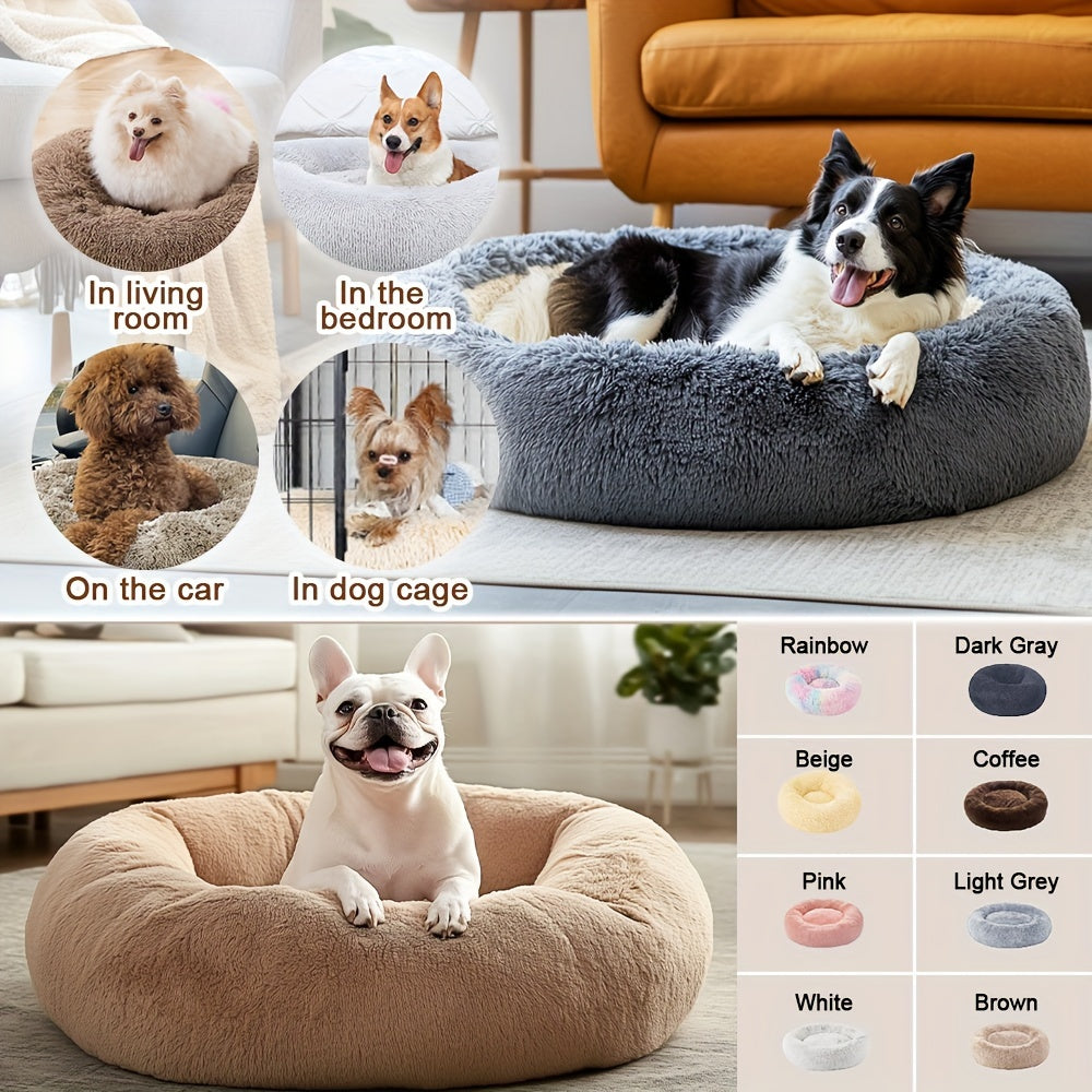 Lit rond en fausse fourrure ultra-doux, parfait pour le sommeil profond des chiens et chats.