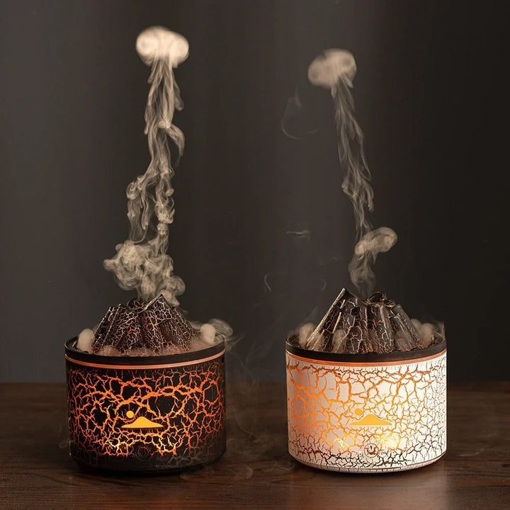 Humidificateur d'ambiance volcanique et diffuseur avec éclairage LED multicolore pour relaxation maison.