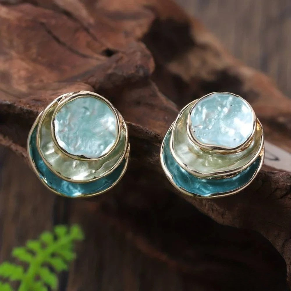 Boucles d'oreilles rondes vintage peintes à la main pour femmes, bijoux élégants multi-couches, artisanat unique.
