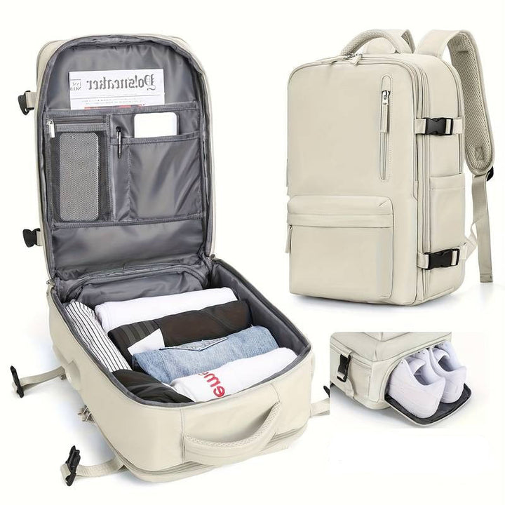 Sac à dos TravelCore déperlant en polyester pour voyage, école, sport. Léger, confortable et multi-poches pratiques.