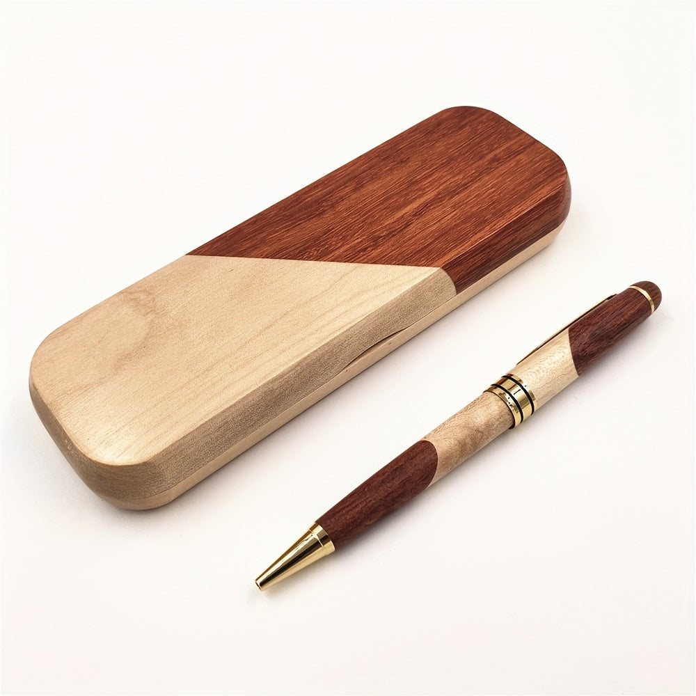 Élégante boîte à stylos en bois fait main, incluant un stylo professionnel. Parfait pour cadeau.