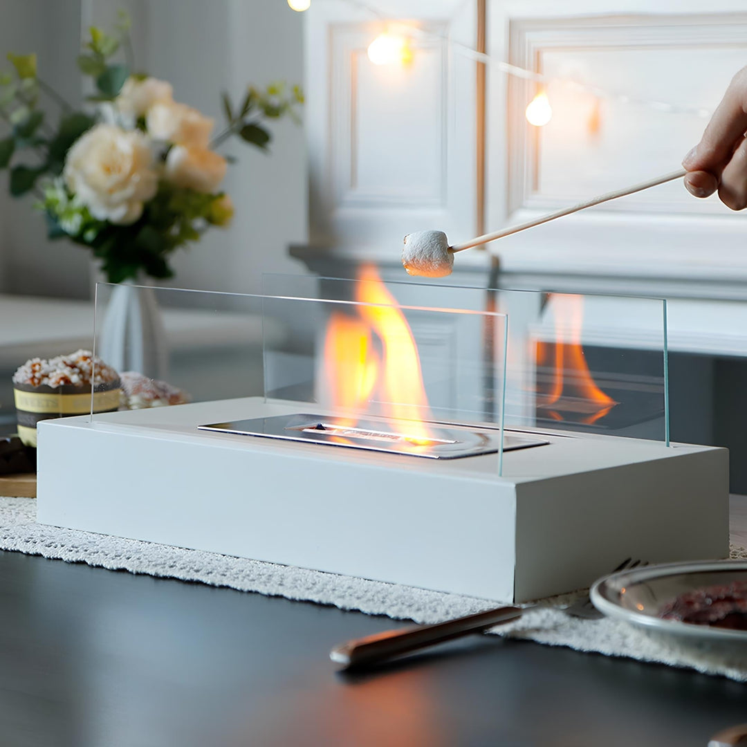 Cheminée éthanol LumaFlame. Chaleur douce et flamme réelle pour une décoration d'intérieur moderne.