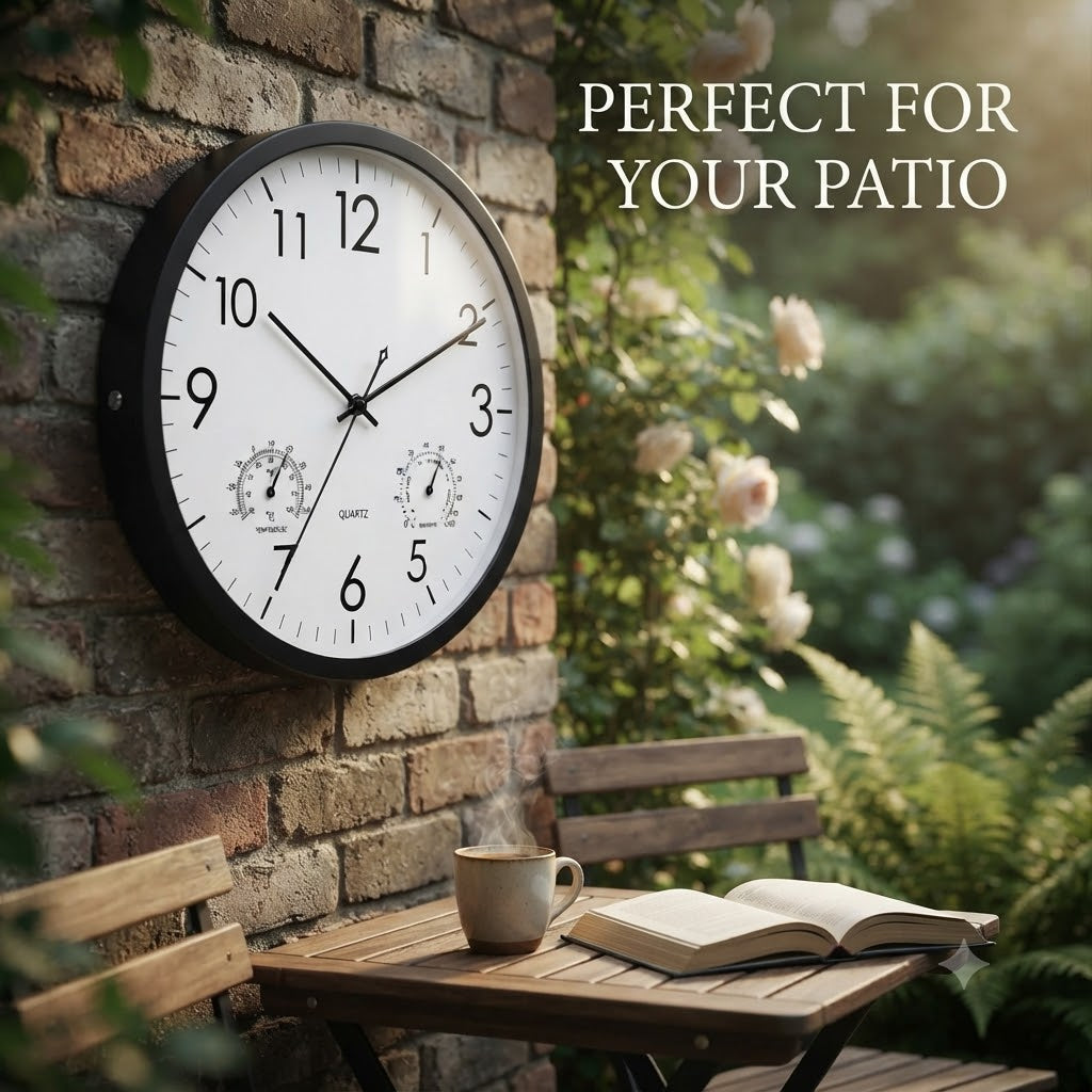 Grande horloge murale extérieure blanche, affichant clairement température et humidité pour votre terrasse.