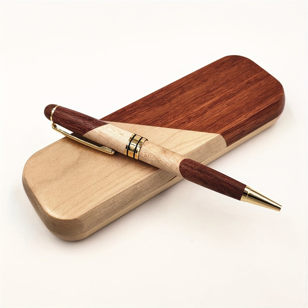 Cadeau de luxe : boîte à stylos en bois élégante et stylo bille. Idéal pour professionnel ou bureau.