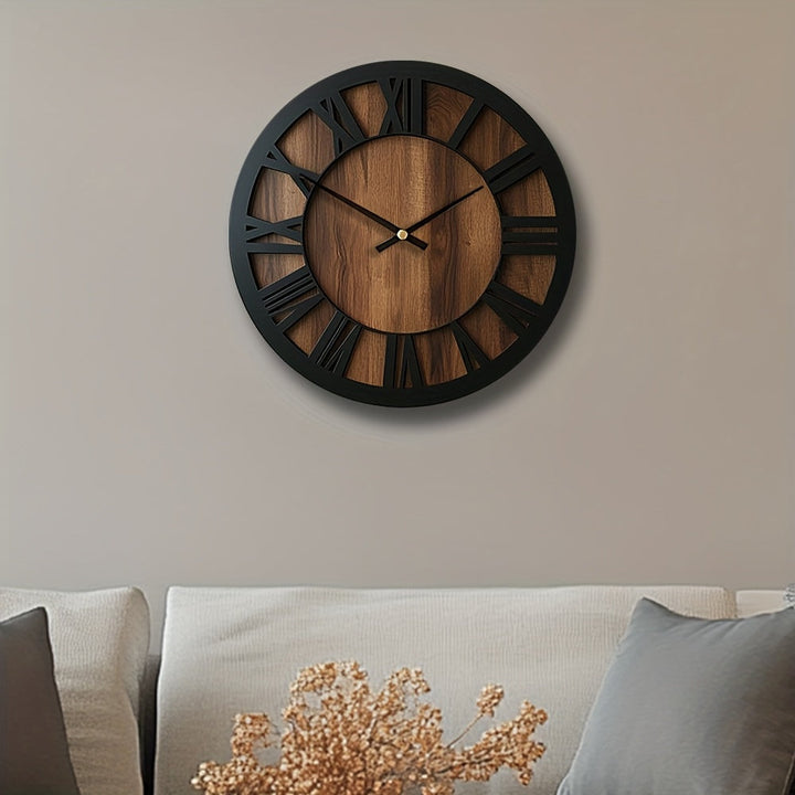 Décoration murale esthétique: horloge ronde en bois silencieuse, parfaite pour maison.