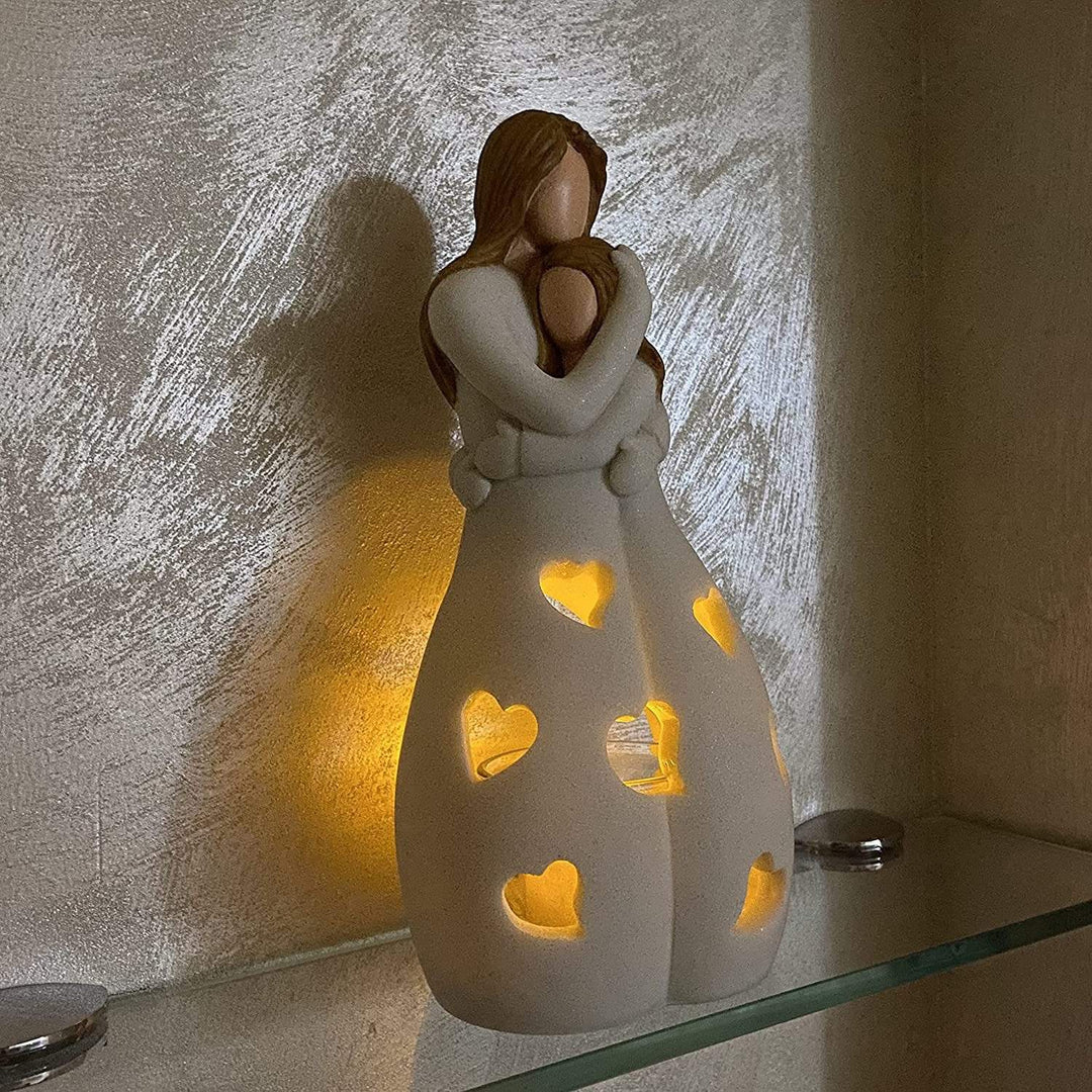 Lampe cœur romantique en résine beige, éclairage LED pour une ambiance chaleureuse et élégante.