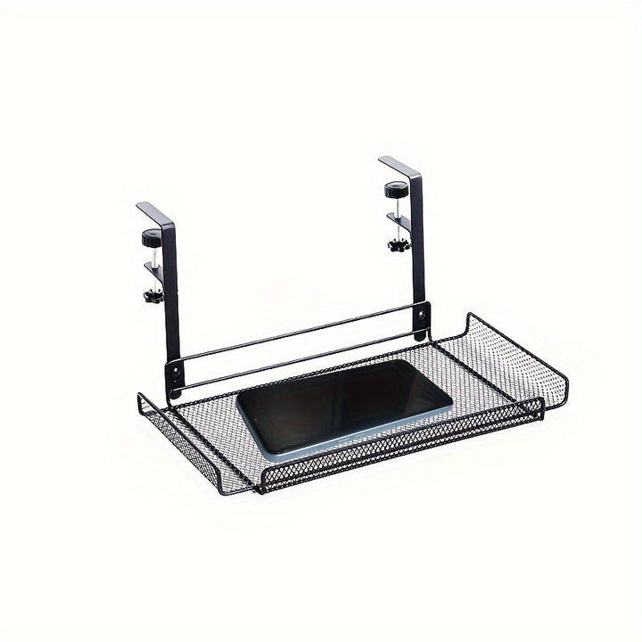 Détail de l'étagère de bureau réglable en hauteur, sans perçage, idéale pour un home office organisé.