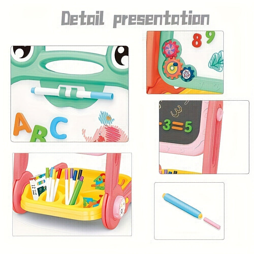 Tableau éducatif magnétique pour enfant, encourage le dessin, l'écriture et l'expression créative. Rose et vert.