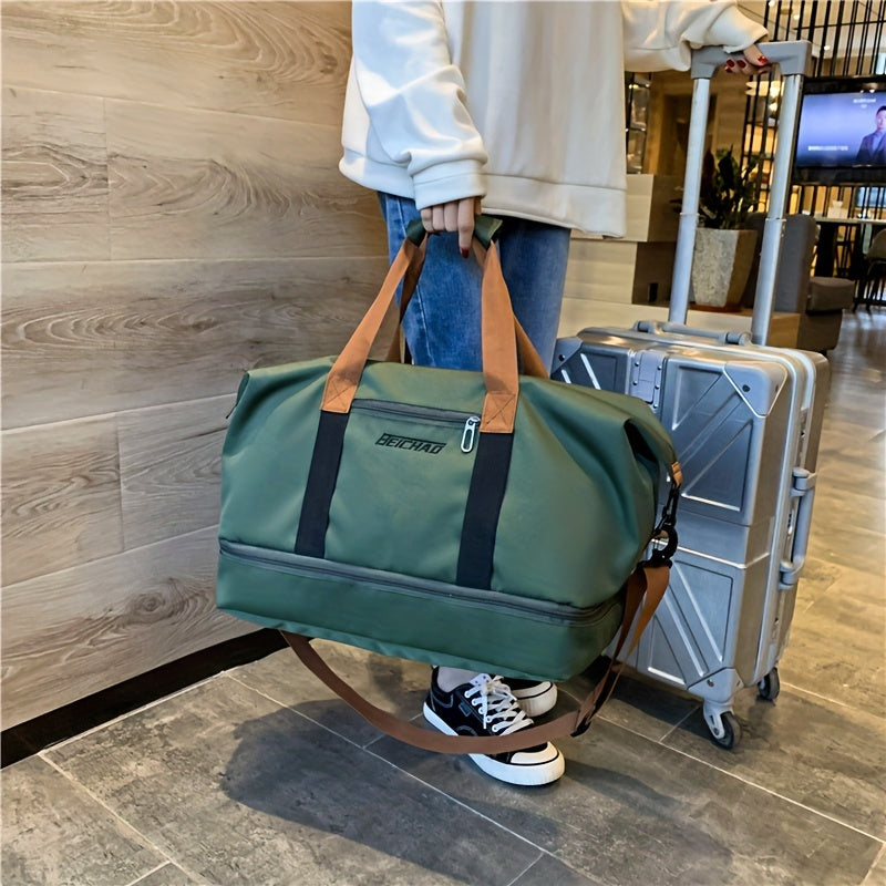 Sac de gym unisexe porté à l'épaule, compact et spacieux, idéal pour le weekend ou la salle.