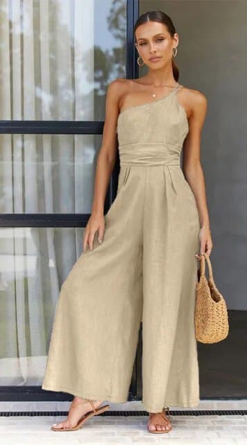 Elegant Jumpsuit - One-Shoulder - Vides Ben - Kvinna