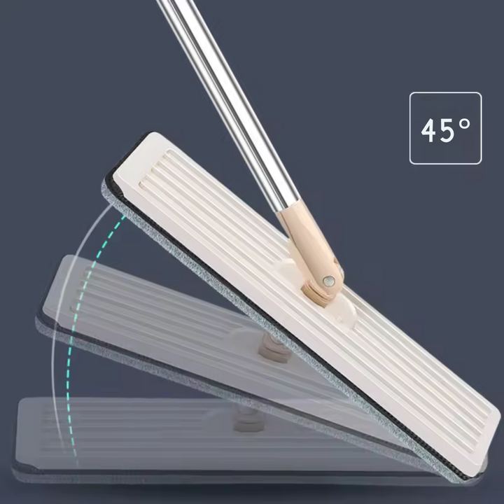 Système de balai serpillère LuxiClean avec microfibre absorbante et seau double pour un séchage rapide des sols.