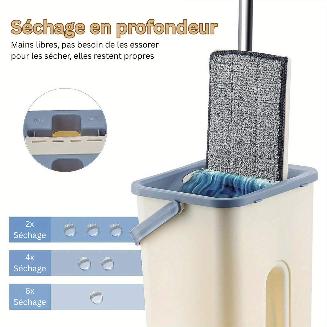 Le kit LuxiClean offre un nettoyage hygiénique avec son balai microfibre et seau à 2 zones pour l'eau.