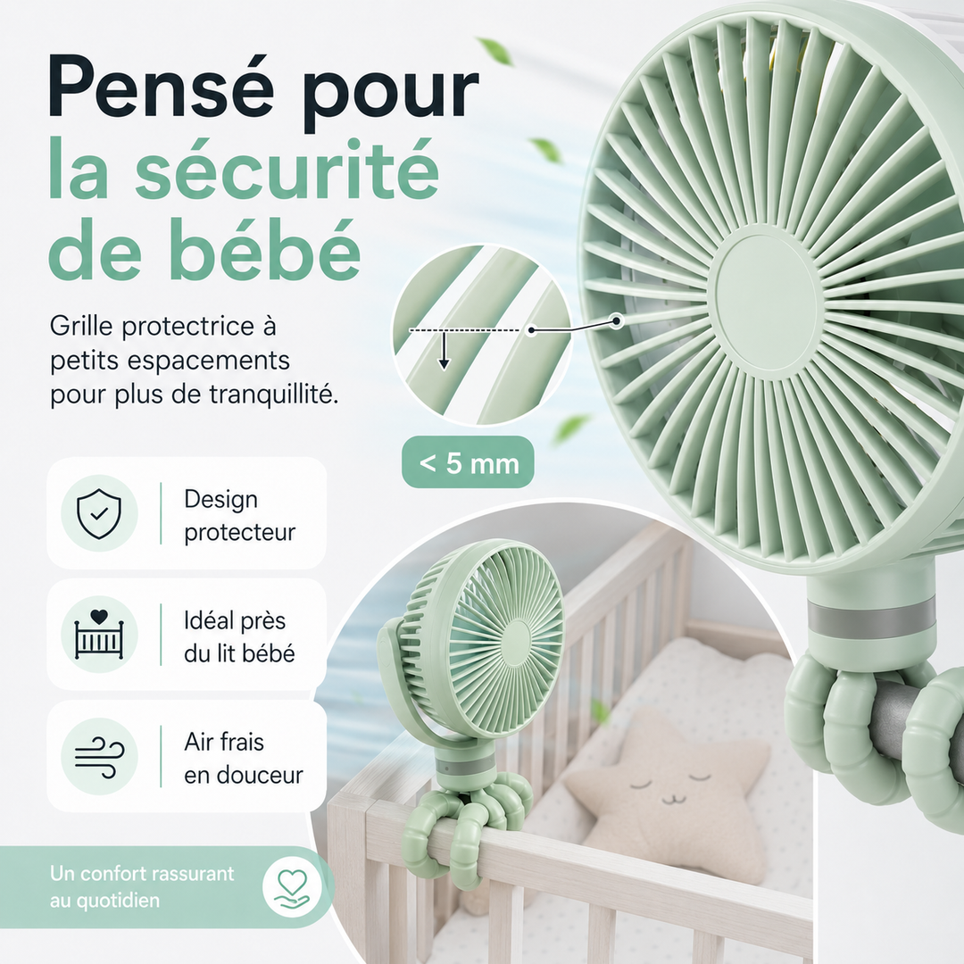 Ventilateur sans fil rechargeable USB, puissant et pratique.