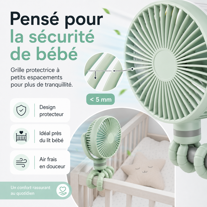 Ventilateur sans fil rechargeable USB, puissant et pratique.