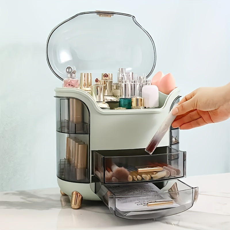 Organisateur beauté moderne en acrylique, pour un rangement impeccable et élégant des cosmétiques.