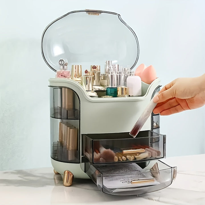 Organisateur beauté moderne en acrylique, pour un rangement impeccable et élégant des cosmétiques.