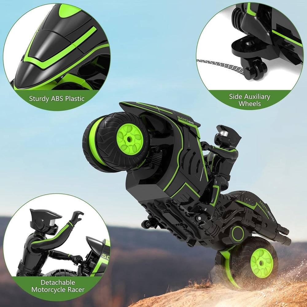 Jouet moto radiocommandée enfant, vitesse et roues 360°. Idéal pour cascades intérieures et extérieures. Cadeau parfait.