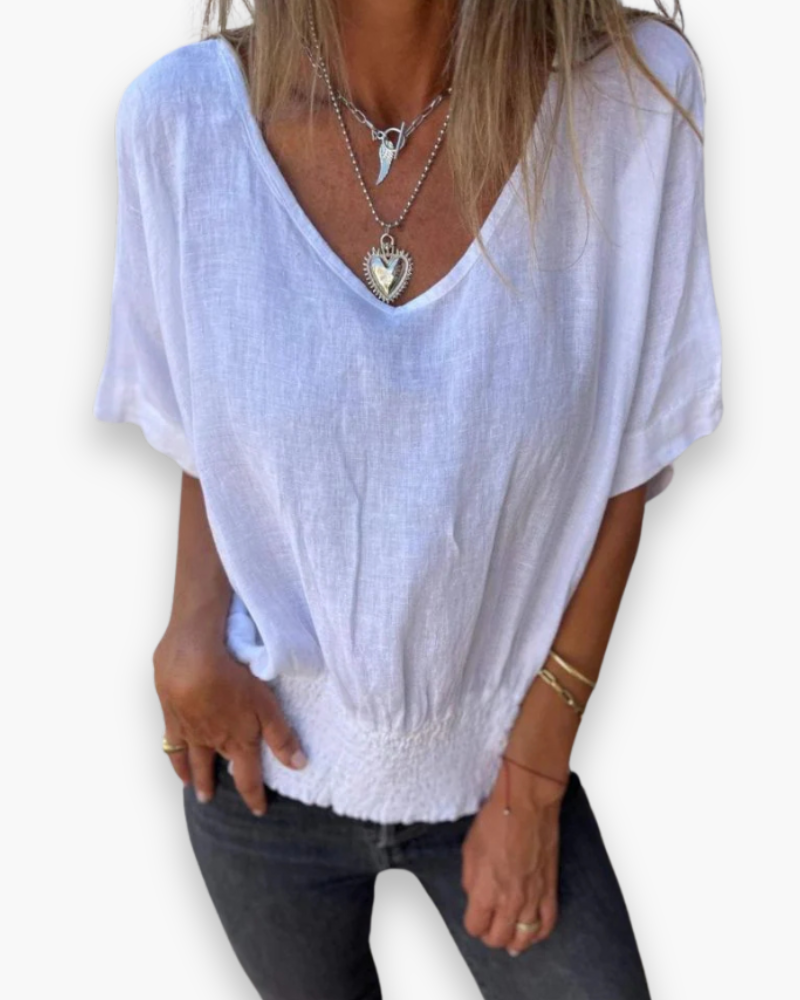 Haut d'été femme fluide et léger, idéal pour un confort respirant. Blouse décontractée chic, mode estivale tendance.