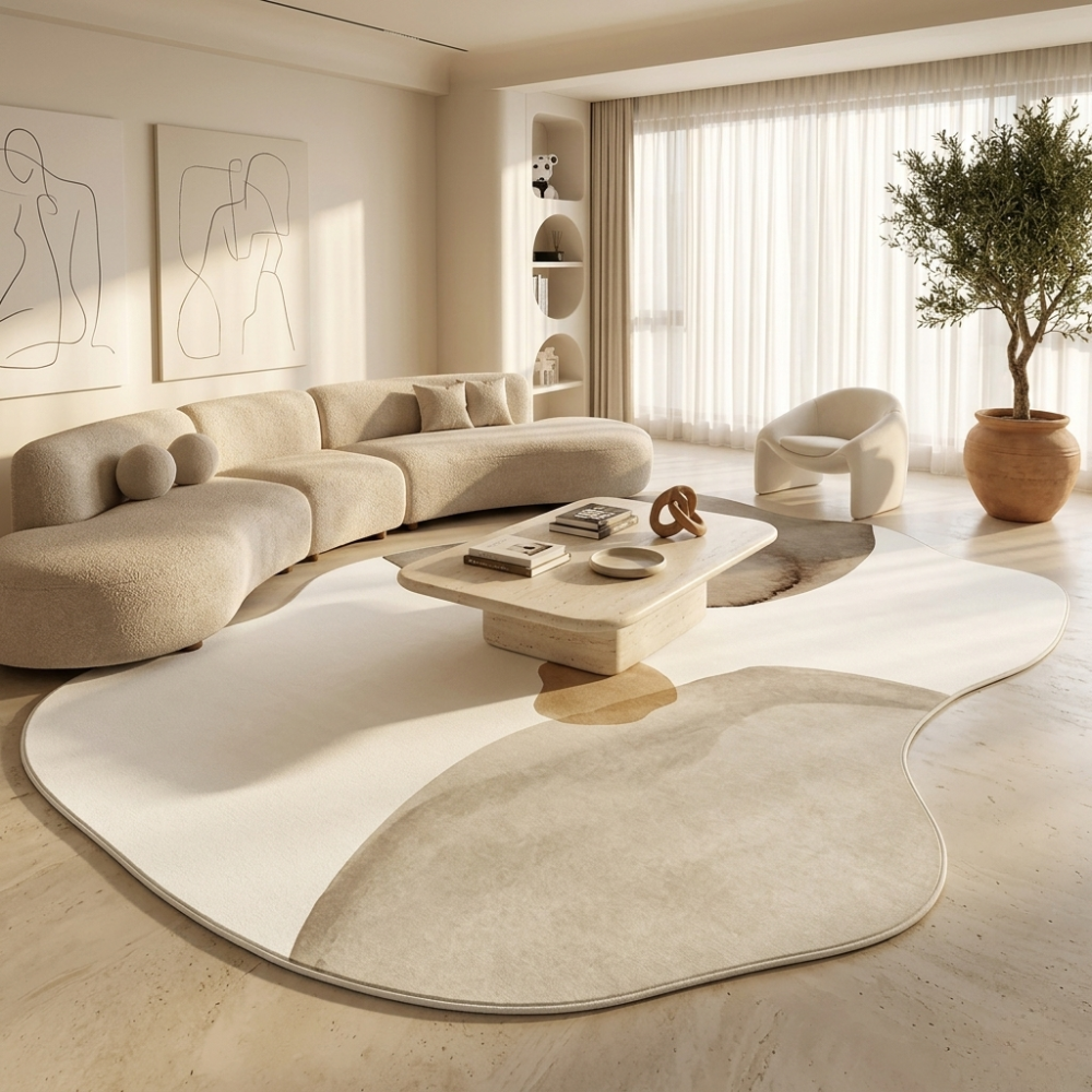 Tapis Novara moelleux, design japonais contemporain, antidérapant pour la chambre.