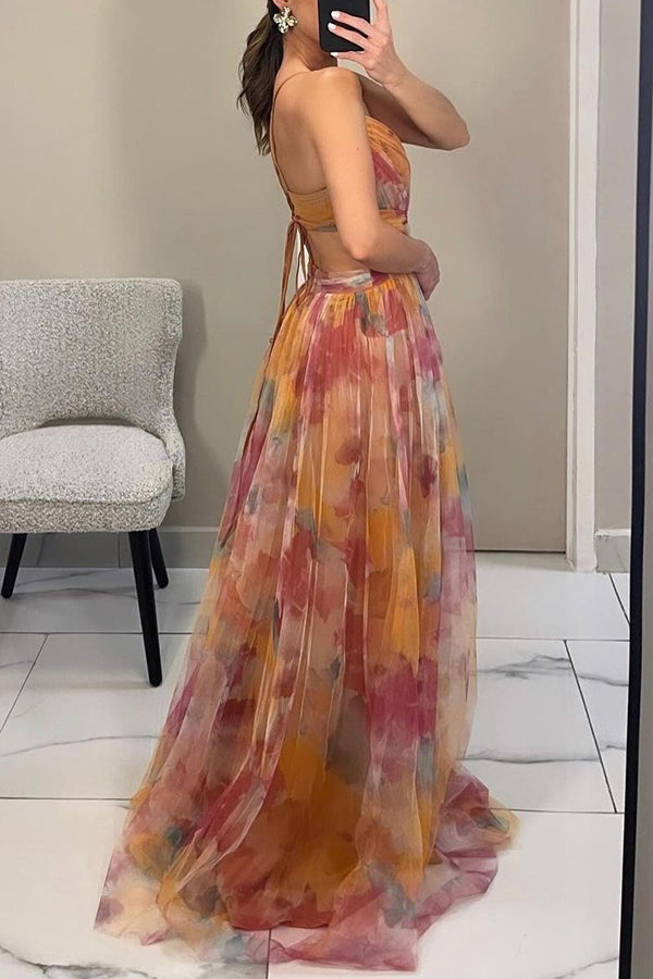 Robe de soirée femme, imprimé tendance, avec laçage ajustable. Robe fluide et confortable, idéale pour toute occasion.