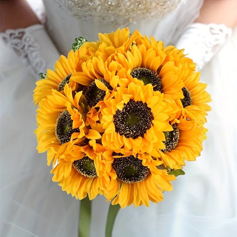 Décoration d'automne : bouquet de 11 tournesols artificiels jaunes pour une ambiance chaleureuse.