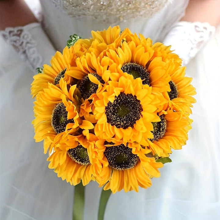 Décoration d'automne : bouquet de 11 tournesols artificiels jaunes pour une ambiance chaleureuse.