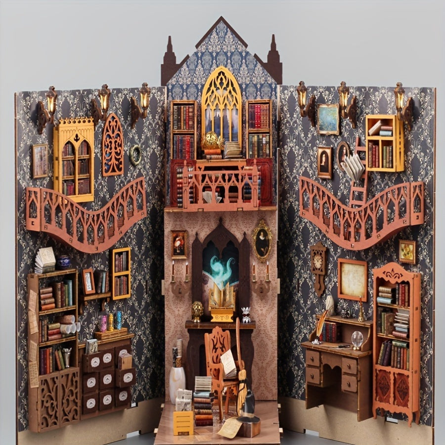 Modèle réduit de Maison de Livres Magique en bois. Puzzle 3D décoratif, cadeau original et créatif.
