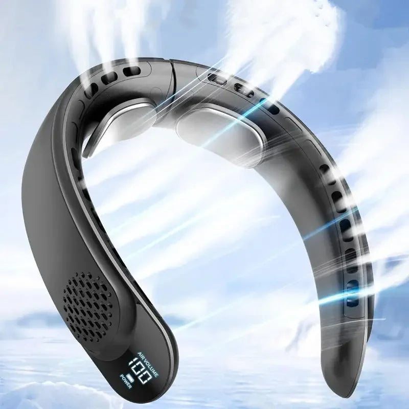 Ventilateur de cou portable silencieux pour une fraîcheur 360° mains libres. Parfait en été.