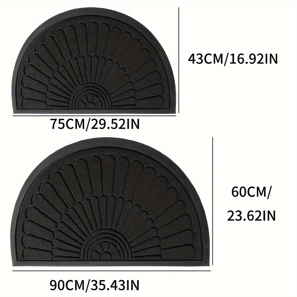 Tapis de porte demi-rond résistant en caoutchouc, parfait pour l'extérieur et l'intérieur. Maintient la propreté.