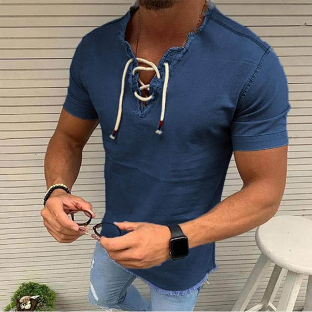 Herr T-shirt - Denimlook - V-ringning - Slim Fit