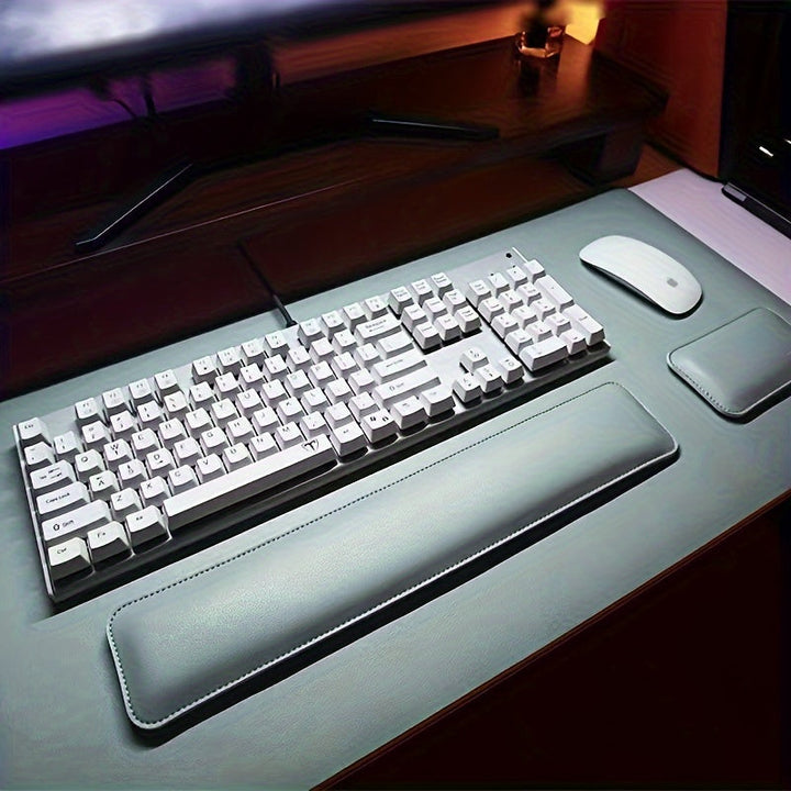 Tapis de bureau et de souris en cuir PU avec repose-poignets, essentiels pour un bureau sain.