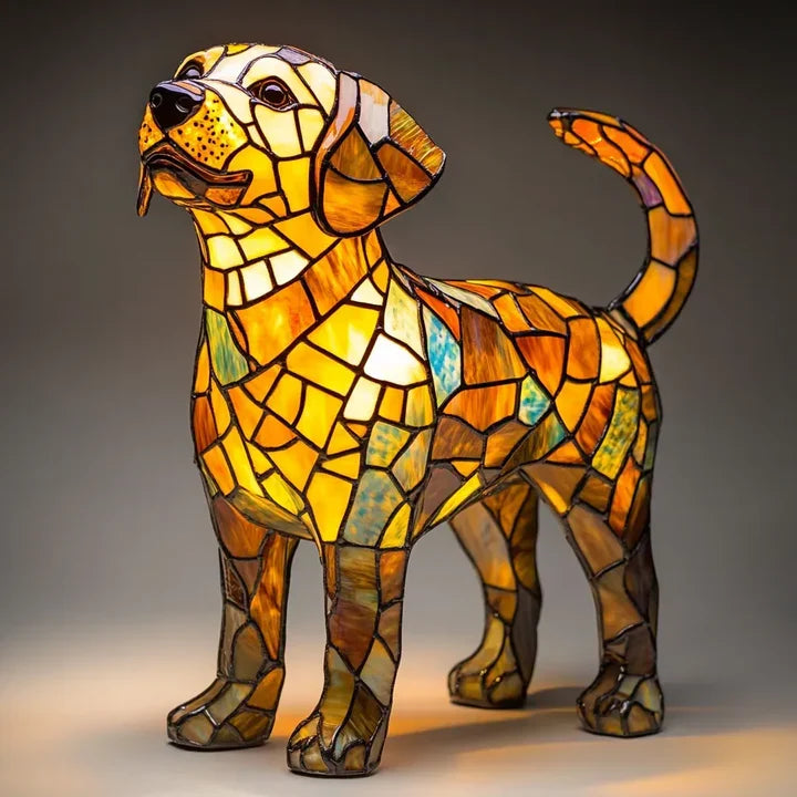 Lampe chien élégante, lumière d'ambiance fait main, décoration raffinée et cadeau mémorable et artisanal.
