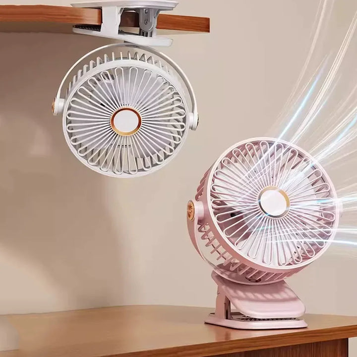 Ventilateur à clip USB silencieux, 5 vitesses, portable. Idéal bureau, maison, été. Refroidissement efficace.