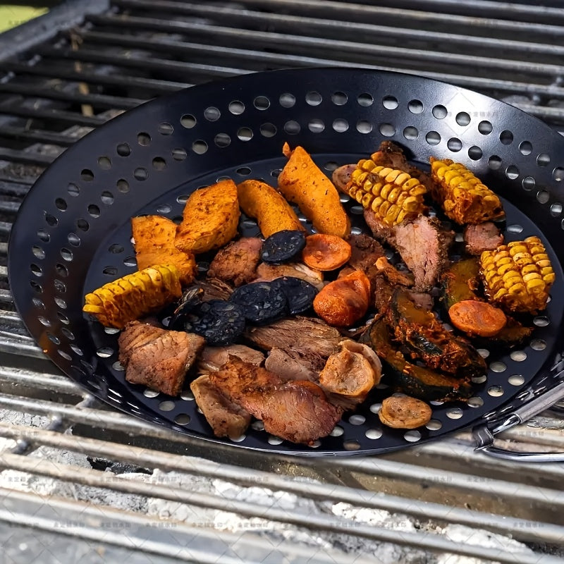 Poêle de BBQ extérieure en fonte robuste pour cuisson uniforme, idéale pour viandes et légumes au gril.