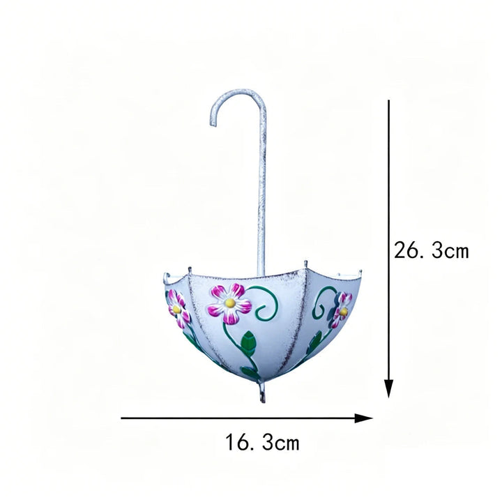 Pot de fleurs décoratif suspendu en fer, design parapluie, pour une touche campagne chic sur un mur ou balcon.