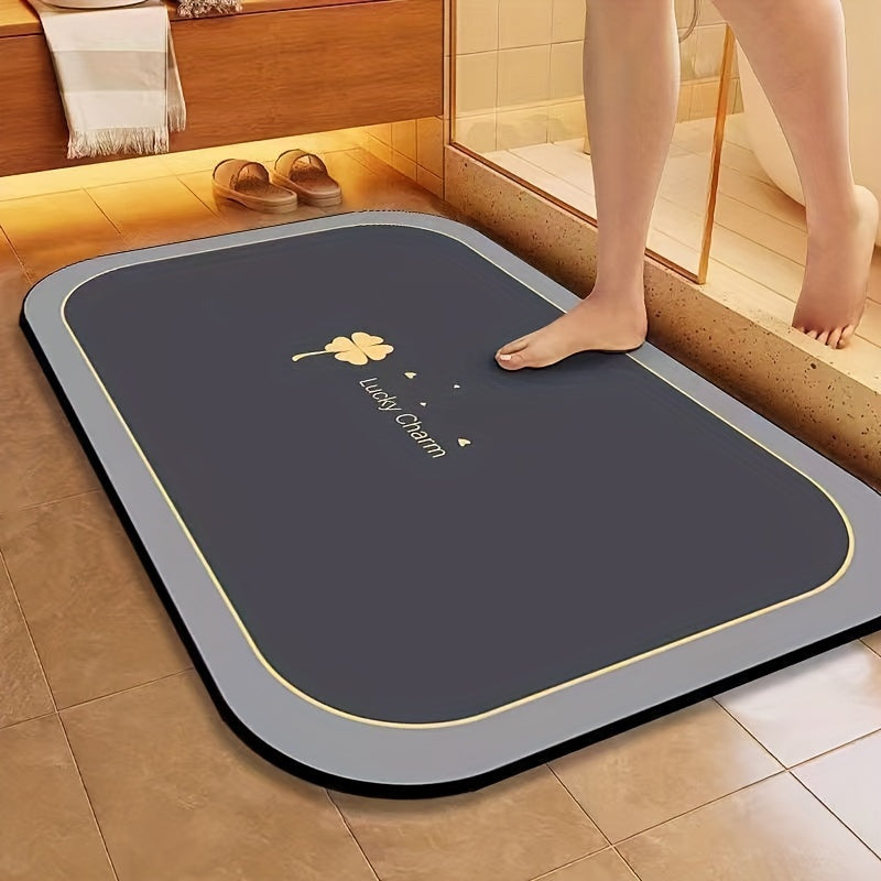 Tapis de bain Lucky Charm géométrique, sèche rapide en diatomite, antidérapant pour douche et salle de bain.